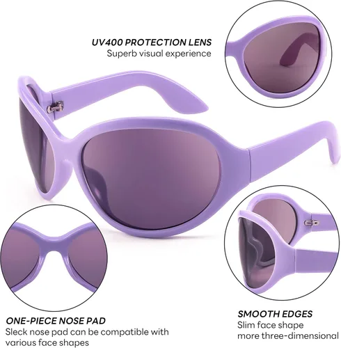 Miniatura 5 de FEISEDY Gafas de sol de moda de gran tamaño, clásicas, ovaladas, envolventes, con estilo, marco grande, sombra, gafas de mujer B2391