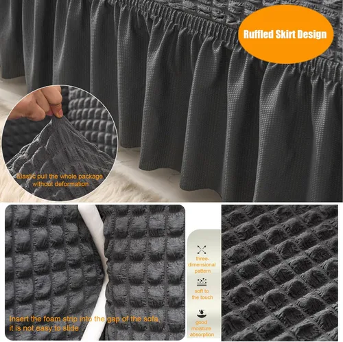 Miniatura 3 de Funda de sofá de 1 pieza para 1, 2, 3, 4, funda de cojín con falda, duradera, lavable, de alta elasticidad, fácil ajuste, protector universal