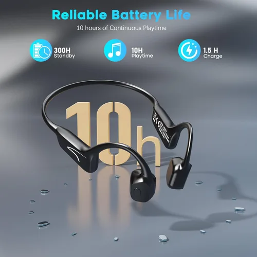Miniatura 4 de MAIRDI Auriculares de conducción ósea con micrófono, auriculares inalámbricos de oído abierto Bluetooth 5.3, 10 horas de reproducción, auriculares
