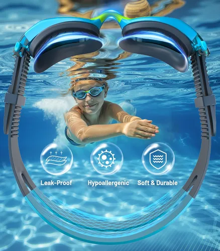 Miniatura 3 de Kids Swim Goggles, Anti-Fog UV Protection, Leakproof Adjustable Strap Swimming Goggles for Boys Girls Ages 6–14 Bluegreen - Lente azul
