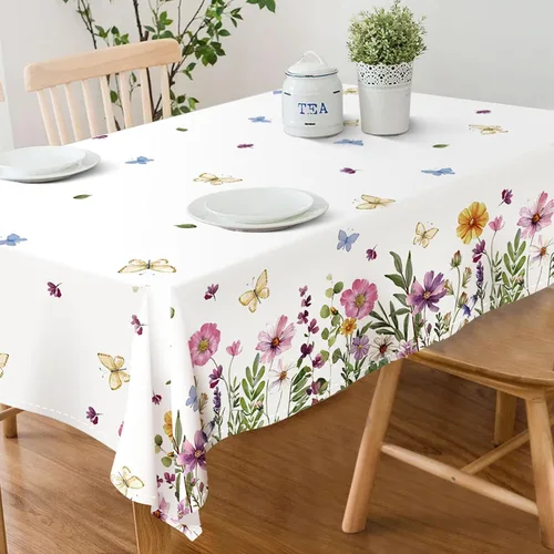 Miniatura 2 de Mantel de primavera de 60 pulgadas, diseño floral de flores silvestres, resistente a las manchas y a las arrugas, lavable, para interiores