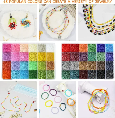 Miniatura 4 de Bala&Fillic Tamaño de 0.079 in, cuentas de semillas de 48 colores, alrededor de 38000 piezas en caja de almacenamiento, 12/0 cuentas de semillas