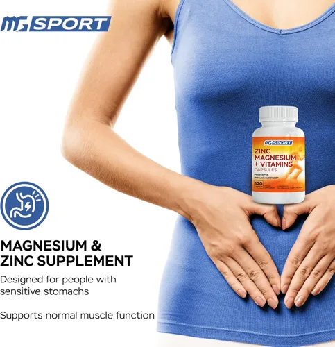 Miniatura 5 de Magnesio, zinc y vitaminas B6, B9, ácido fólico, alta absorción para apoyo inmunológico, recuperación muscular, fácil de poner el estómago, 120