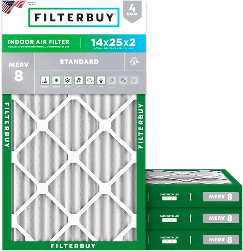 Miniatura 17 de Filterbuy - Filtro de aire de 20x20x1 MERV 8, Defensa Esencial contra el Polvo y las Alergias (paquete de 4), Filtros plisados electrostáticos
