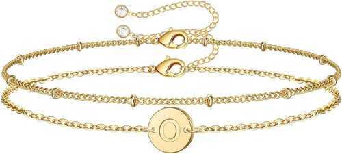 MONOZO - Pulseras con iniciales para mujeres y niñas, delicadas con cuentas de oro de 14 quilates, personalizadas, 26 letras del alfabeto,