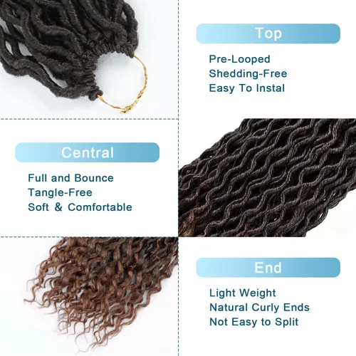 Miniatura 3 de Cabello de Ganchillo Goddess Locs - 8 Paquetes de 12 Pulgadas de Cabello Rizado Faux Locs de Ganchillo para Mujeres Negras, Cabello Rizado 1B-30#