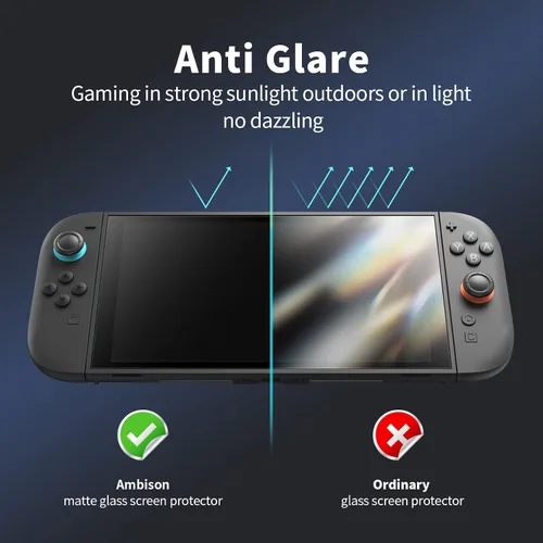 Miniatura 2 de Ambison Paquete de 2 protectores de pantalla de vidrio con acabado mate compatibles con Nintendo Switch 2 modelo 2025 de 7.9 pulgadas