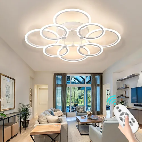Miniatura 16 de Lámpara de techo LED, lámpara de techo moderna de 6 anillos, 77 W regulable 3000K a 6500K, luz de techo blanca con control remoto para sala