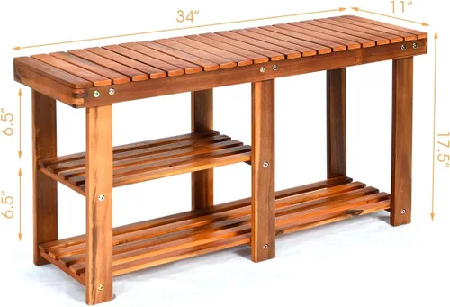 Miniatura 2 de Giantex Zapatero de 2 niveles con asiento, organizador de madera para pasillo, baño, sala de estar, estante de almacenamiento para pasillo