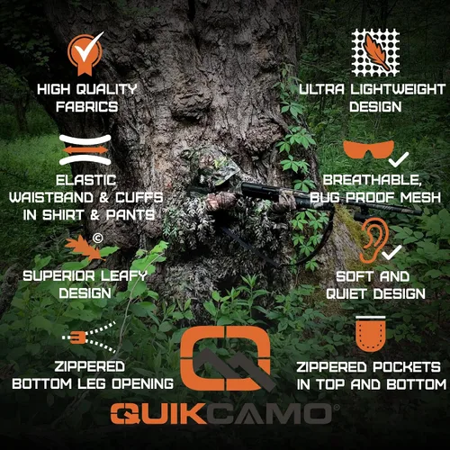 Miniatura 4 de QuikCamo Mossy Oak 3D Leafy Camo Ghillie Suit - Breathable Quiet Mesh, Snaps and Zippered Pockets for Turkey Hunting