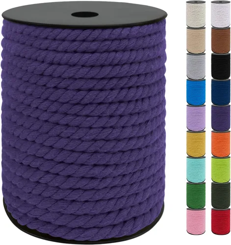 Miniatura 43 de JeogYong Cordón de macramé de 8mm, cuerda de lana de macramé de algodón natural de 131 pies, cordón de algodón trenzado de 3 hebras, hilo de macramé