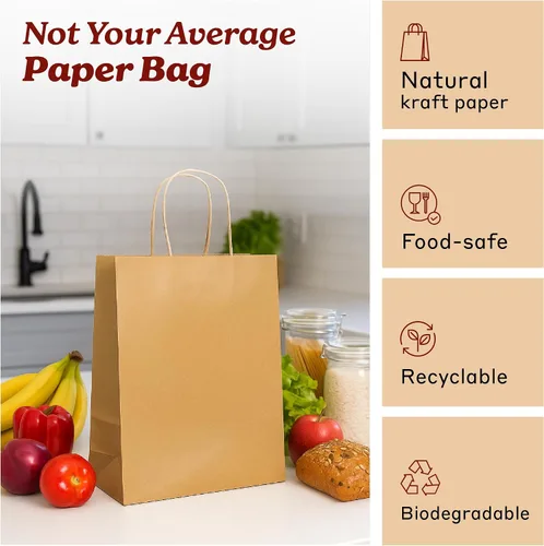 Miniatura 4 de PTP Bags Bolsas de papel kraft de 8 x 4.75 x 10.5 pulgadas, bolsa reciclable de 3.53 oz/m² con asas reforzadas para regalos de boutique, compras al