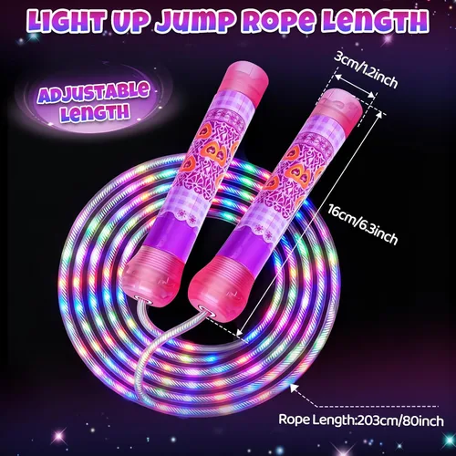 Miniatura 6 de 2 Pack LED Jump Rope for Kids Colorful Skipping Rope Light Up Ropes for Girls Boys Fitness Exercise & Lights Dancing & Night Party Favors