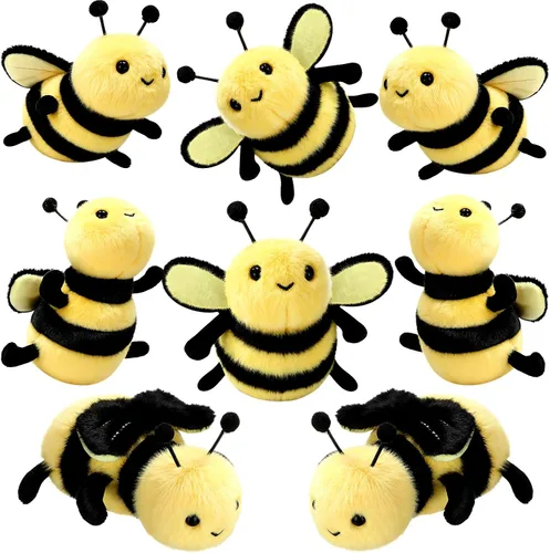 Miniatura 8 de Sratte 8 piezas 9.99 centímetros de abejas de peluche de 3.94 pulgadas, abeja pequeña de peluche suave, abeja de miel de peluche, llaveros