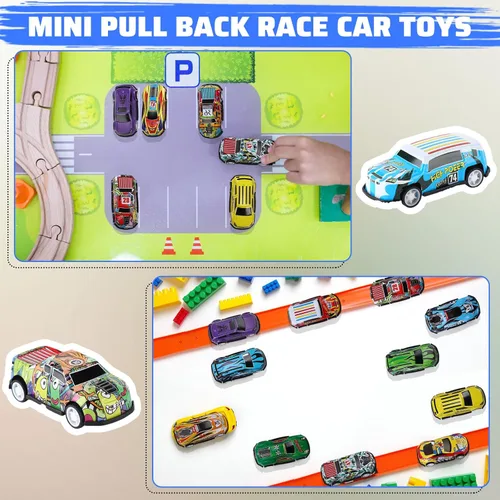 Miniatura 6 de Jenaai 100 unidades de mini autos de juguete para tirar hacia atrás a granel, autos de carreras fundidos a presión, recuerdos de fiesta para niños