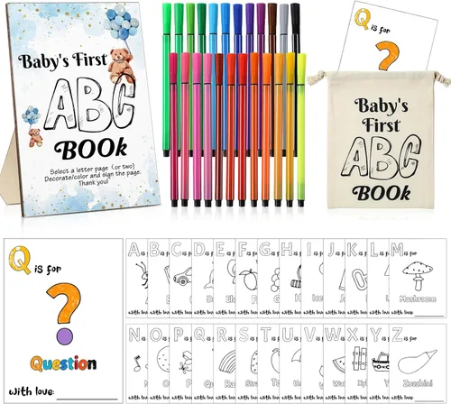 Miniatura 7 de Geelin 51 piezas de libro ABC del primer libro ABC del bebé, libro de visitas, alternativa educativa, 26 tarjetas para colorear del alfabeto de la A