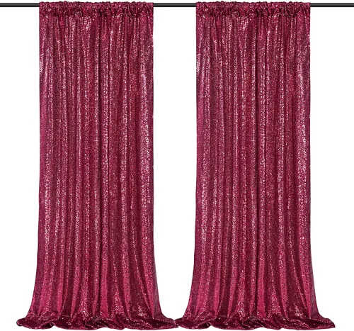 Miniatura 9 de Cortinas con lentejuelas doradas, 2 unidades de 2 x 8 pies, con brillantina, telón de fondo para bodas Rojo