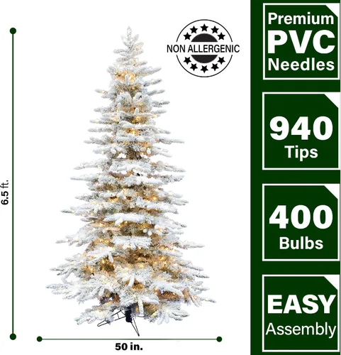 Miniatura 4 de Fraser Hill Farm - Árbol de Navidad preiluminado Mountain Pine de 6.5 pies, con luces inteligentes incandescentes blancas, muy nevado, follaje