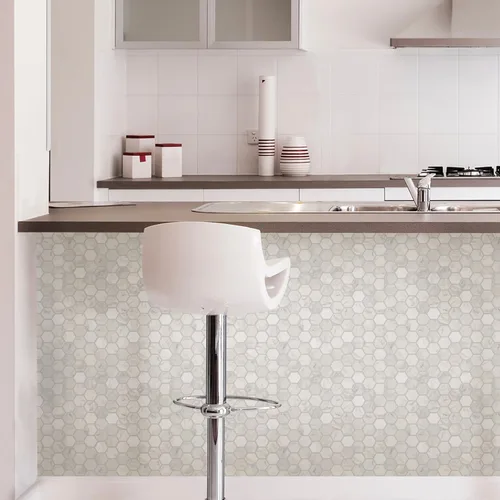 Miniatura 4 de In Home InHome NH2359 - Azulejos hexagonales de mármol para salpicaduras, color blanco y blanco roto