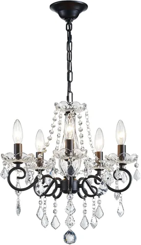 Miniatura 8 de ANJIADENGSHI Mini Candelabro de Cristal K9 Cristal Dorado para Sala de Estar, Dormitorio, Comedor, Isla de Cocina, Entrada, 5 Bombillas E12, Alto