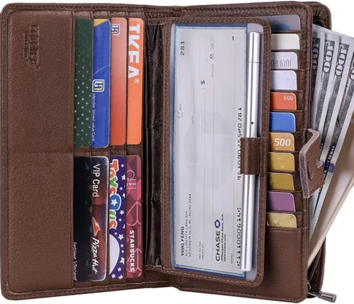 Miniatura 2 de Itslife Billetera para mujer, de gran capacidad, con bloqueo RFID, de cuero, para tarjetas de crédito, cartera con soporte para chequera