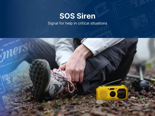 Miniatura 5 de Emerson ER-7050 Radio de emergencia AM/FM con banda meteorológica NOAA, banco de energía integrado, manivela, carga solar, linterna LED y alarma