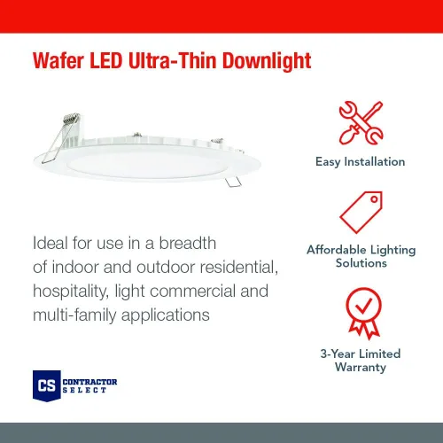 Miniatura 2 de Juno Luces LED empotrables de 4 pulgadas, luz descendente de oblea redonda 5 en 1, temperatura de color blanco conmutable, 120 voltios, borde plano