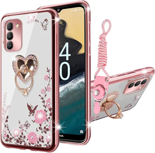 Funda protectora para Nokia G400 0.18 oz, Nokia G400 Phone Cas para mujer, con purpurina, suave, mariposa, corazón, floral, transparente, con Oro