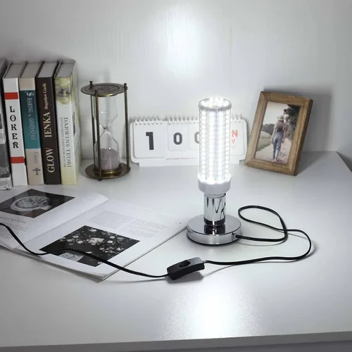 Miniatura 5 de Lámpara de mesa industrial, pequeña base de enchufe de luz de escritorio de metal pulido, soporte de bombilla de rosca Edison vintage E26/E27, cable