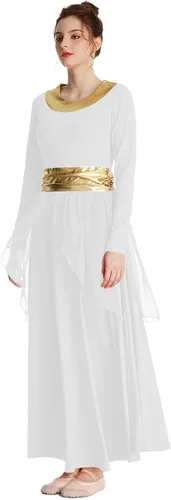 Miniatura 4 de MYRISAM Mujeres Alabanza Bata de Baile Culto Litúrgico Cintura Metálico Vestido de Manga Larga Falda de Gasa Traje Lírico