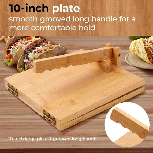 Miniatura 3 de Prensa de tortilla de madera de 10 pulgadas, con rodillo y 50 piezas de papel pergamino, para tortillera mexicana casera, roti, chapati, taco, Square