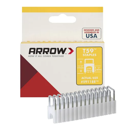 Miniatura 10 de Arrow 591168 - Grapas aisladas de acero T59 genuino de 1/4 pulgadas por 1/4 de ancho de corona para cable y cableado, negro, 300