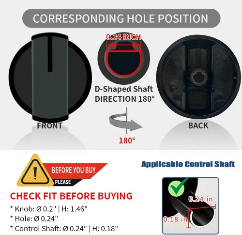 Miniatura 3 de W10339442 - Pomo de cocina de gas negro para cocina Whirlpool/estufa/horno, sustituye a WPW10339442, PS3507188 (paquete de 2)