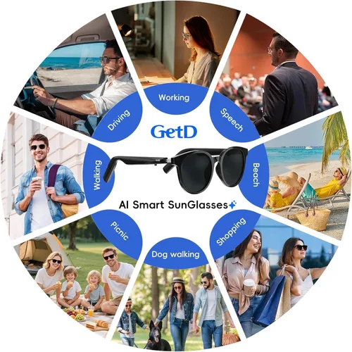 Miniatura 8 de GetD Gafas de sol inteligentes 2026 para hombres y mujeres, gafas de sol inteligentes impulsadas por ChatGPT con traducción de 145 idiomas, lentes