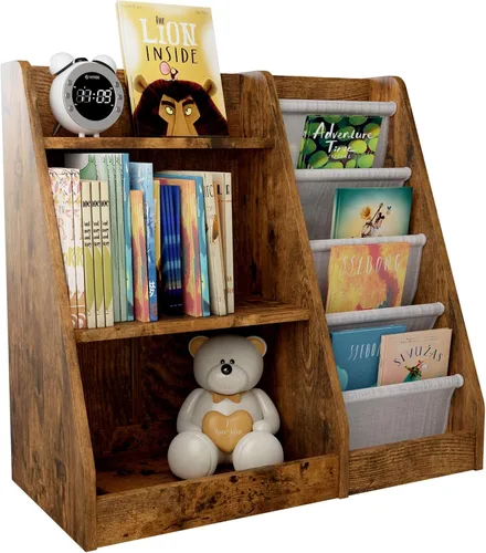 Miniatura 18 de Estantería de 4 niveles para niños de madera, estantería de cinco capas para libros de niños, estante de almacenamiento para bebés y niños pequeños