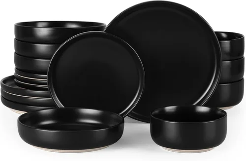 Miniatura 35 de HaWare Juego de vajilla de gres, juego de platos y tazones de 12 piezas para 4, juego de vajilla para casa restaurante, blanco lechoso moteado