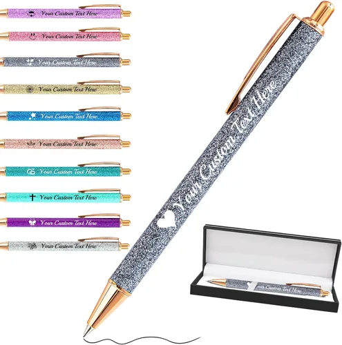 Miniatura 62 de Bolígrafos personalizados con purpurina con nombre a granel, 10 unidades, bolígrafos personalizados con punta de lápiz digital para mujeres y niñas