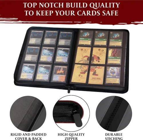 Miniatura 4 de Carpeta de tarjetas coleccionables – Álbum de 9 bolsillos con cremallera – Carpeta de carga lateral 360 para TCG – Piel sintética 3D – Para MTG, Azul