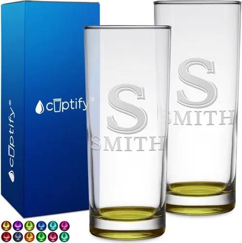 Miniatura 19 de Highball personalizado de 10.5 onzas con fondo negro, vaso Collins alto personalizado, cóctel de bebida mixta recta, inicial con nombre de regalo