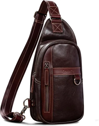 CENUNCO Geniune - Bolso bandolera de cuero para hombres y mujeres, bolso cruzado para el hombro, mochila para el pecho