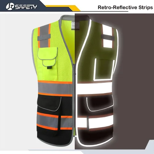 Miniatura 3 de JKSafety 9 Bolsillos Clase 2 Chaleco de Seguridad de Alta Visibilidad Chaleco de Malla Reflectante de Seguridad para Hombres y Mujeres Cuello