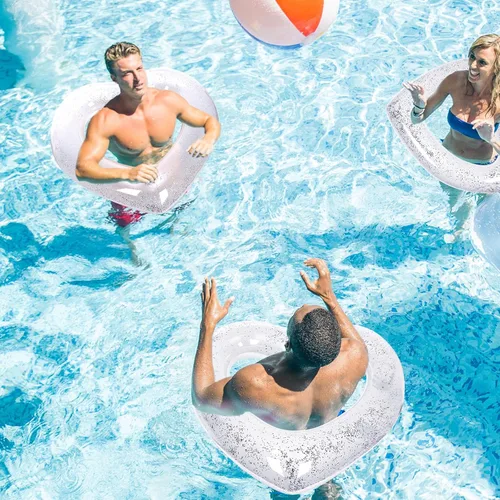 Miniatura 6 de Whaline Flotador inflable de 3 piezas para piscina con forma de corazón, flotador, tumbonas, tubo para verano, piscina, playa, despedida de soltera