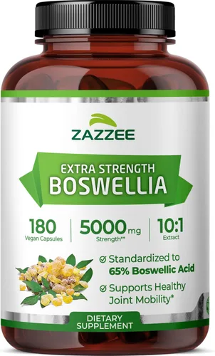 Zazzee Extracto de Boswellia Serrata 10:1 extra fuerte, 5000 mg de fuerza, 65% ácido boswélico, 180 cápsulas veganas, suministro de 6 meses,