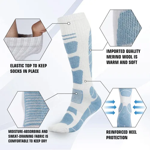Miniatura 4 de Calcetines de esquí de lana merina térmicos hasta la rodilla para invierno, deportes de nieve y caza para hombre y mujer