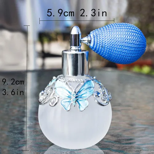 Miniatura 2 de YU FENG Botella de perfume de vidrio con atomizador de spray + bulbo de presión + embudo, patrón de mariposa pintado a mano, atomizador de cristal N1