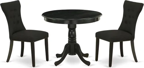 East West Furniture ANGA3-ABK-24 - Juego de comedor de 3 piezas para espacios pequeños que contiene una mesa de cocina redonda con pedestal y 2