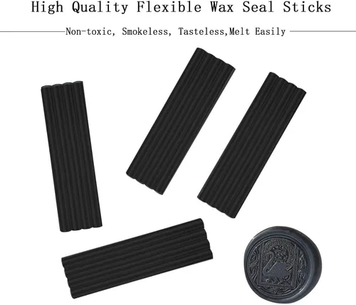 Miniatura 3 de 16 barras de sellado de cera negra para pistola de pegamento de 0.44 pulgadas, no tóxicas, flexibles, duraderas, adecuadas para invitaciones de Negro