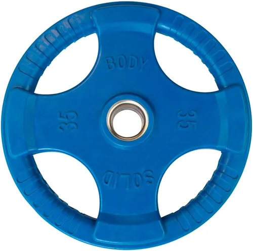 Miniatura 8 de Body-Solid Placa de goma con diseño de agarre cuádruple, discos de peso olímpicos con revestimiento de goma para levantamiento de pesas