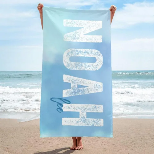 Toalla de playa personalizada con nombre para playa, piscina, diversión de verano, regalos para niños, adultos y parejas (azul)