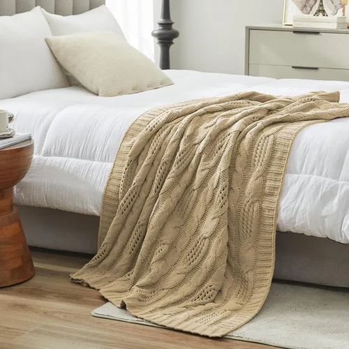Miniatura 5 de Amélie Home Manta de Tiro de Punto Grueso, Manta de Chenilla Suave de Doble Cara Transpirable con Tejido de Cable para Sofá, Manta Decorativa